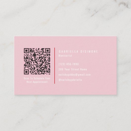 Modern Pink Nail Technician QR Code Photo 名刺 (裏面)