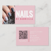 Modern Pink Nail Technician QR Code Photo 名刺 (正面/裏面)