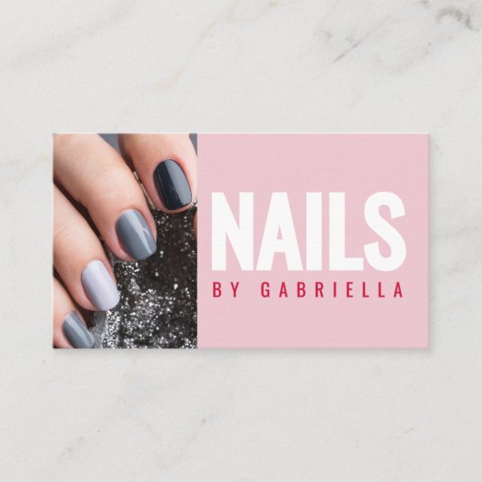 Modern Pink Nail Technician QR Code Photo 名刺 (正面)