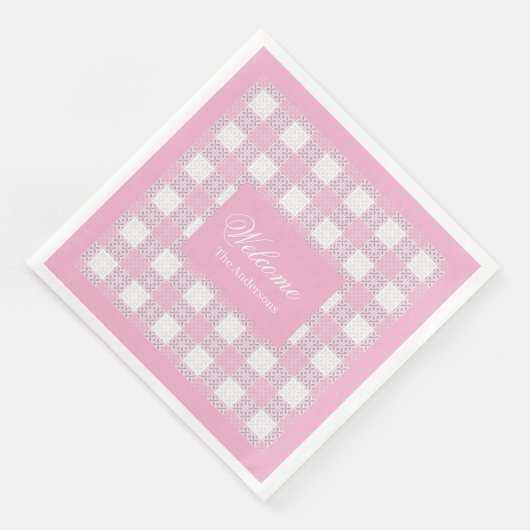 Modern Pink Napkins Personalized Plaid Accent (コーナー)