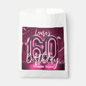 Modern Pink Neon 3D 60th Birthday Party Thank You フェイバーバッグ (正面)