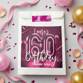 Modern Pink Neon 3D 60th Birthday Party Thank You フェイバーバッグ