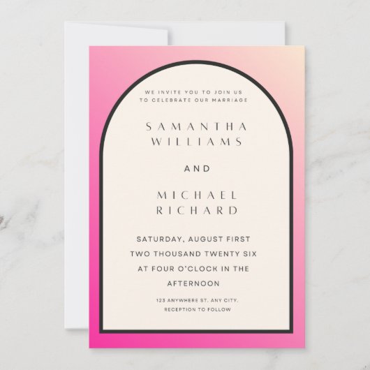 Modern Pink Ombre Arch Wedding Invitation - Custom 招待状 (正面)