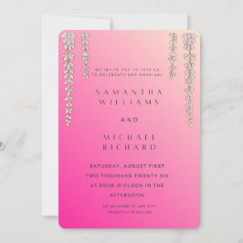 Modern Pink Ombre Wisteria Wedding Invitation - Cu 招待状