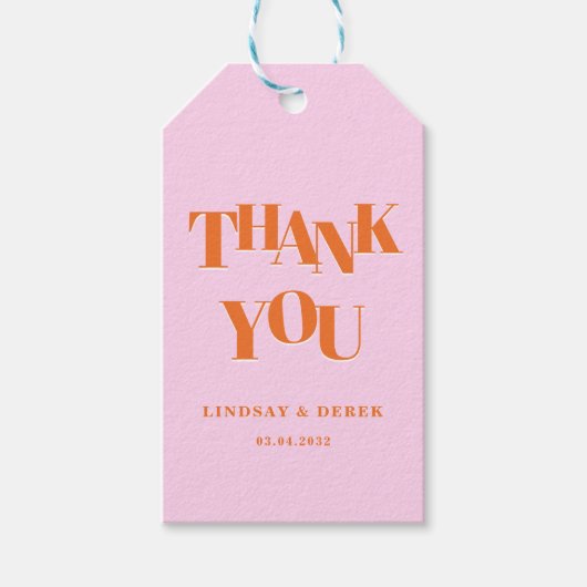 Modern Pink Orange Bold Font THANK YOU Wedding  ギフトタグ (正面)
