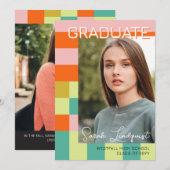 Modern Pink Orange Color Blocks Photo Graduation 招待状 (正面/裏面)