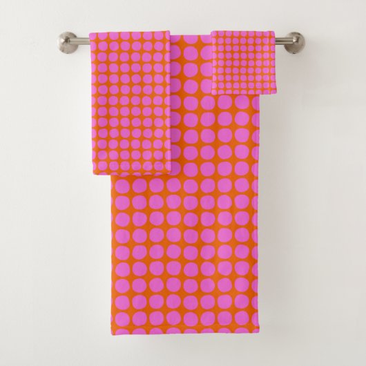 Modern Pink Orange Retro Dot Valentine Bold Cute バスタオルセット (インサイチュ)