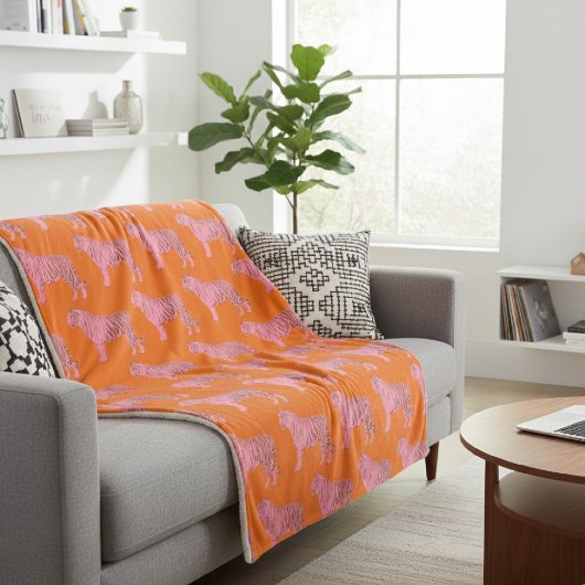 Modern Pink Orange Tiger Pattern Personalized Name シェルパブランケット
