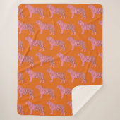 Modern Pink Orange Tiger Pattern Personalized Name シェルパブランケット (正面)