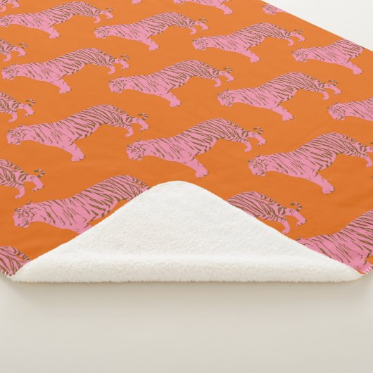 Modern Pink Orange Tiger Pattern Personalized Name シェルパブランケット (3/4)
