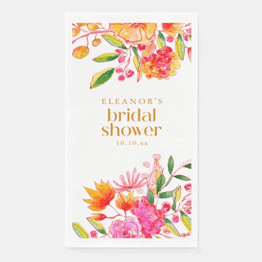 Modern Pink Orange Watercolor Flower Bridal Shower (正面)