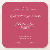 Modern Pink Palentine's Day Party スクエアペーパーコースター (正面)