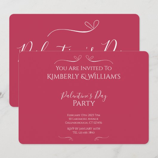 Modern Pink Palentine's Day Party 招待状 (正面/裏面)