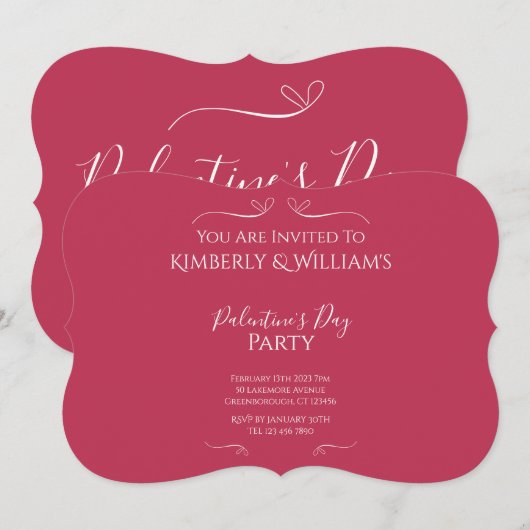 Modern Pink Palentine's Day Party 招待状 (正面/裏面)