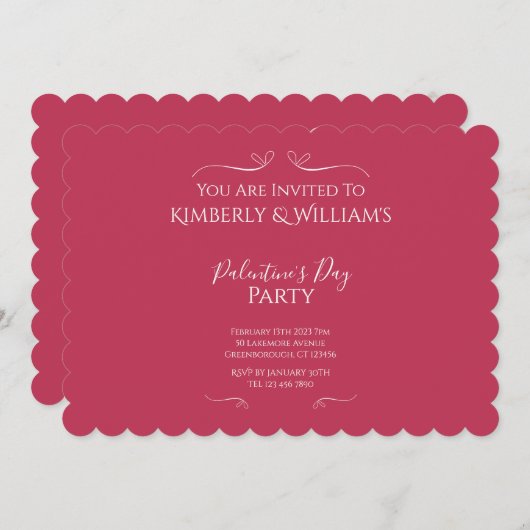 Modern Pink Palentine's Day Party 招待状 (正面/裏面)