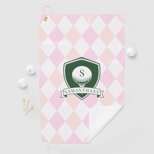 Modern Pink Pattern Green Golf Ball Name Monogram ゴルフタオル (インサイチュ)
