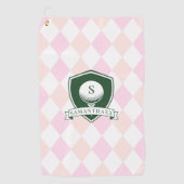 Modern Pink Pattern Green Golf Ball Name Monogram ゴルフタオル (正面)