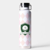 Modern Pink Pattern Green Golfer Name Monogram ウォーターボトル (背面)