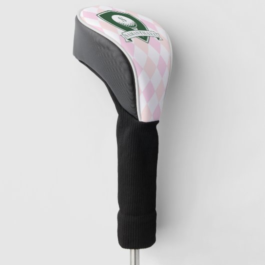 Modern Pink Pattern Green Golfer Name Monogram ゴルフヘッドカバー (アングル)