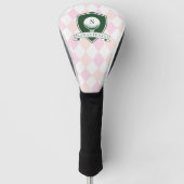 Modern Pink Pattern Green Golfer Name Monogram ゴルフヘッドカバー (正面)
