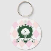 Modern Pink Pattern Name Initial Monogram Golf キーホルダー (裏面)