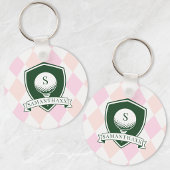 Modern Pink Pattern Name Initial Monogram Golf キーホルダー