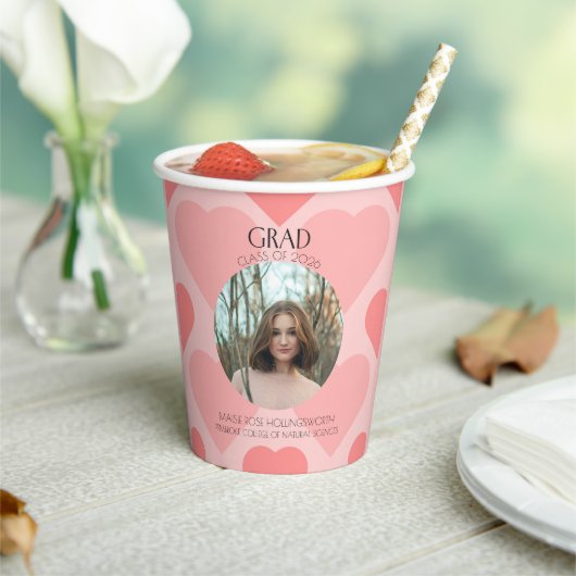 Modern Pink peach little hearts pattern Paper cup 紙コップ (インサイチュ)