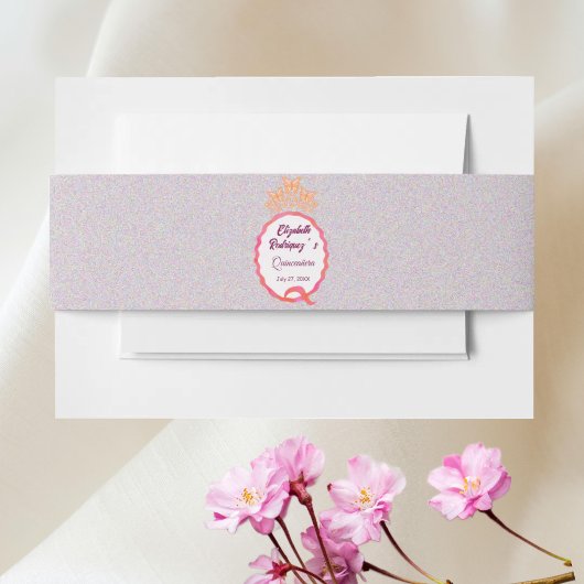 Modern Pink Peach Squiggle Butterflies Quinceañera 招待状ベリーバンド