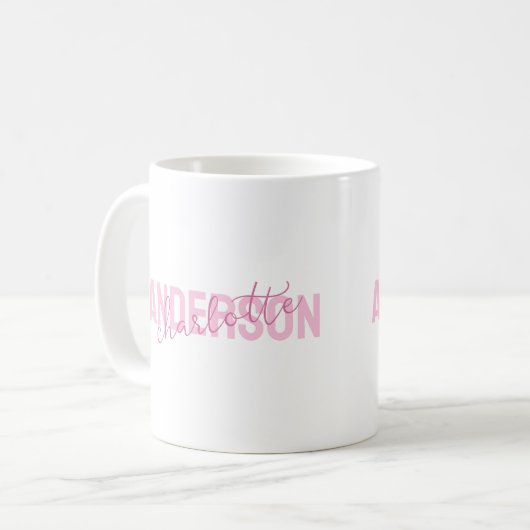 Modern Pink Personalized Name Monogram コーヒーマグカップ (正面左)