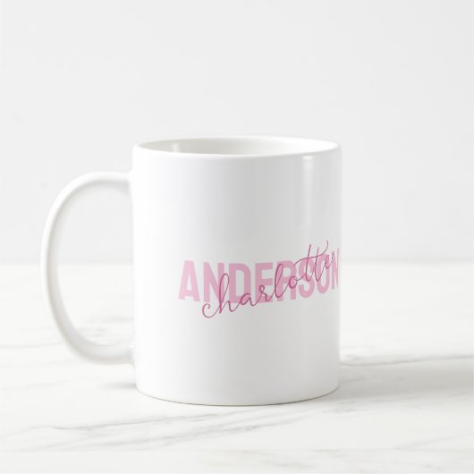 Modern Pink Personalized Name Monogram コーヒーマグカップ (左)