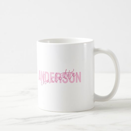 Modern Pink Personalized Name Monogram コーヒーマグカップ (右)