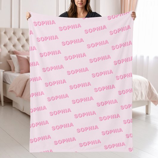 Modern Pink Personalized Repeating Name Pattern フリースブランケット