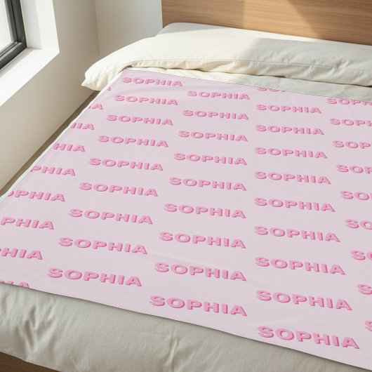 Modern Pink Personalized Repeating Name Pattern フリースブランケット