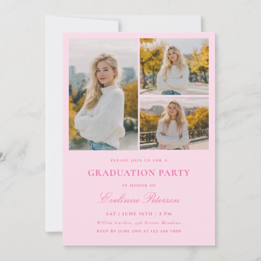 Modern Pink Photo Graduation Invitation 招待状 (裏面)