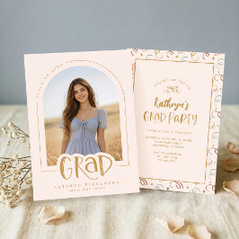 Modern Pink Photo Graduation Party Announcement 招待状