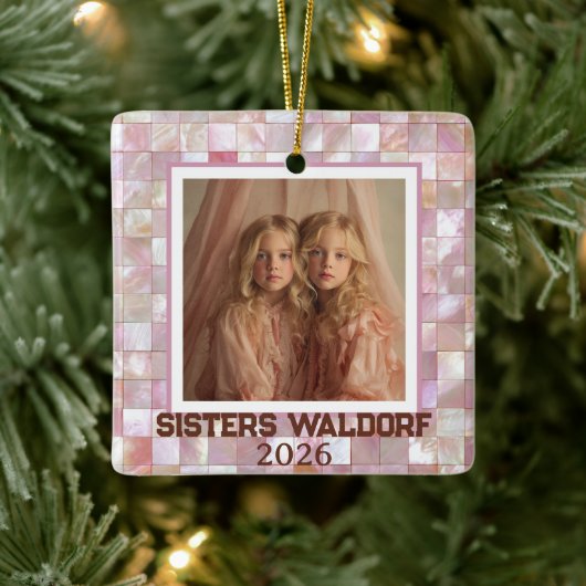 Modern Pink Photo | Sisters Christmas Ornament セラミックオーナメント (ツリー)