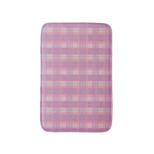 Modern Pink Plaid Bath Mat バスマット (正面縦)