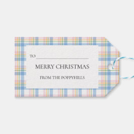 Modern Pink Plaid Check Christmas Gift Tag ギフトタグ