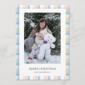 Modern Pink Plaid Check Christmas Photo Card シーズンカード (正面)