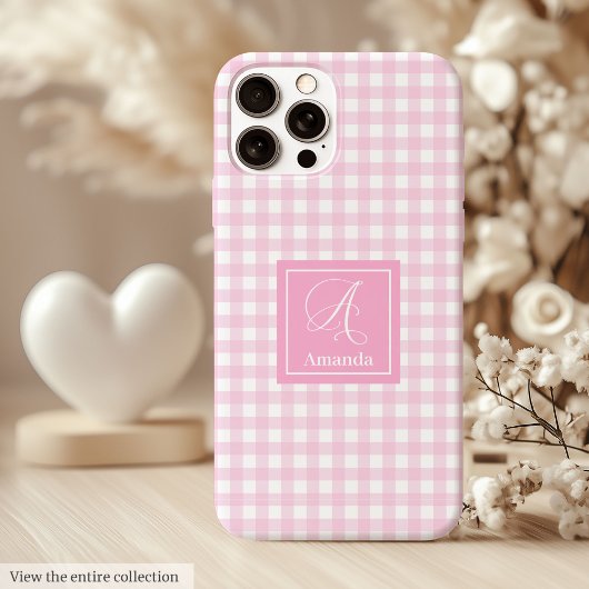 Modern Pink Plaid iPhone Case – Clear Name Accent Case-Mate iPhoneケース