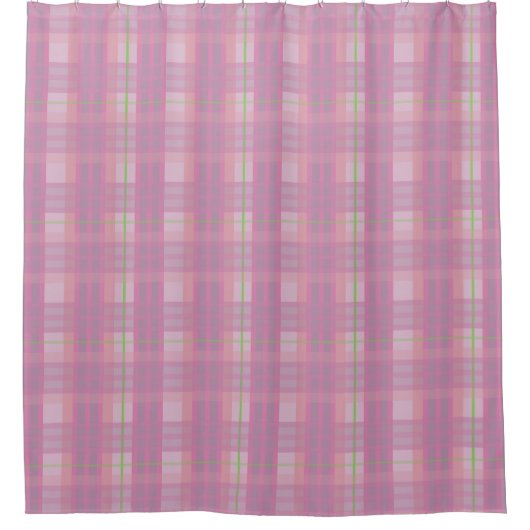 Modern Pink Plaid Shower Curtain シャワーカーテン (正面)