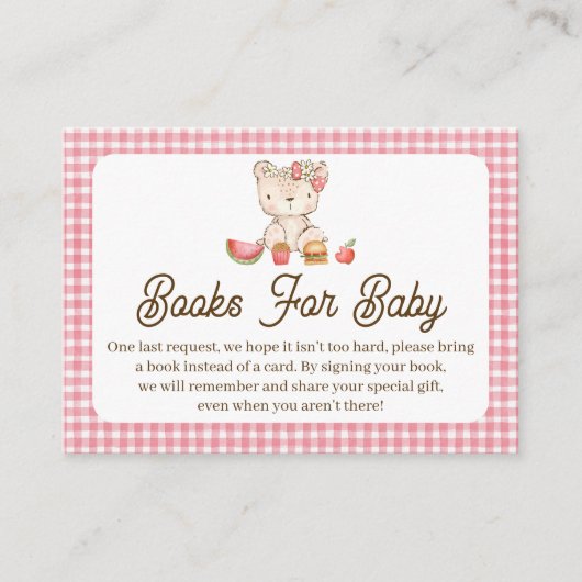Modern Pink Plaid Teddy Bear Baby Shower Insert 名刺 (正面)
