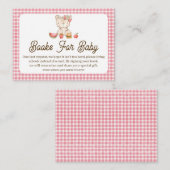 Modern Pink Plaid Teddy Bear Baby Shower Insert 名刺 (正面/裏面)