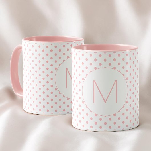 Modern Pink Polka Dot Pattern Initial Monogram マグカップ