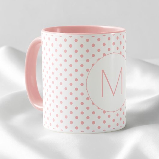 Modern Pink Polka Dot Pattern Initial Monogram マグカップ