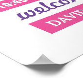 Modern Pink Purple Baby Girl Photo Birth Stats ポスター (角)