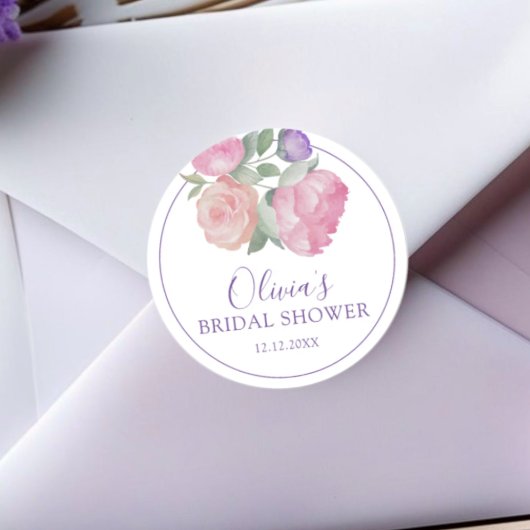 Modern Pink & Purple Floral Bridal Shower ラウンドシール
