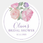 Modern Pink & Purple Floral Bridal Shower ラウンドシール (正面)
