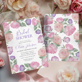 Modern Pink & Purple Floral Bridal Shower 招待状
