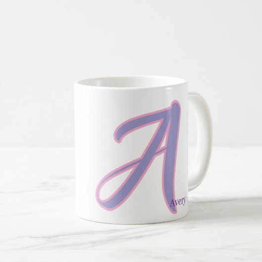 Modern Pink & Purple Monogram Personalized Name A コーヒーマグカップ (正面右)